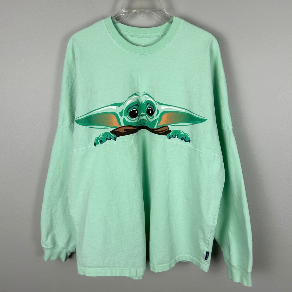 Disney Spirit Jersey Baby Yoda The Mandalorian Green Graphic Long Sleeve Tee L